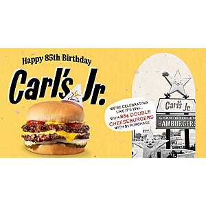 Carl's Jr. Double Cheeseburger on a bun with melted cheese and toppings.