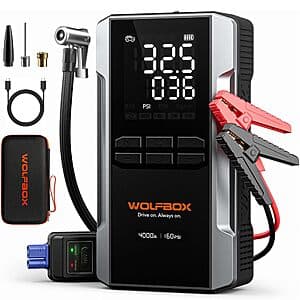 WOLFBOX 4000A Jump Starter w/ 160PSI Air Compressor & 65W Charging $70 + Free S&H