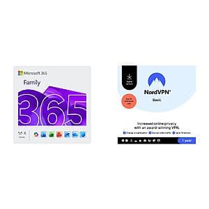 12-Month Microsoft 365 Family (6-Users) + 1-Year NordVPN (10 Devices) $90 & More (Digital Delivery)
