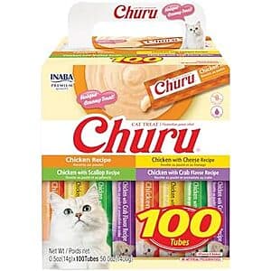 100-Pack 0.5-Oz INABA Churu Cat Treats (Chicken Variety) $33.50 w/ S&S + Free S&H