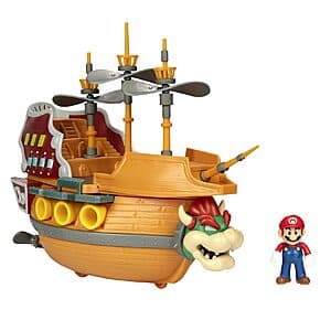 Super Mario Deluxe Bowser's Air Ship Playset w/ Mario Action Figure $19