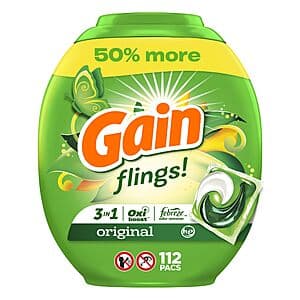 112-Count Gain flings Laundry Detergent Soap Pacs (Original) $17 w/ Subscribe & Save