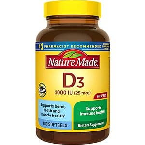 Select Amazon Accts: 180-Ct Nature Made Vitamin D3 1000 IU Softgels Supplement $4.25 w/ S&S