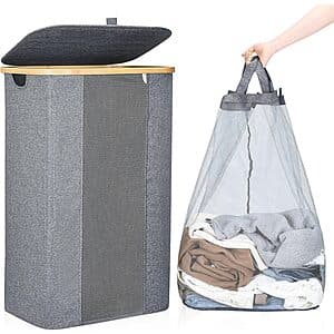 100L Elong Home Laundry Basket w/ Removable Liner & Lid (Grey or Beige) $15