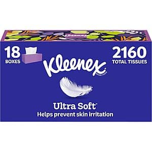 Select Accounts: 18-Pk 120-Ct Kleenex Ultra Soft 3-Ply Facial Tissues $17.95 w/ S&S + Free S&H