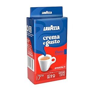 Four 8.8-ounce cans of Lavazza Crema e Gusto medium roast ground coffee arranged together.