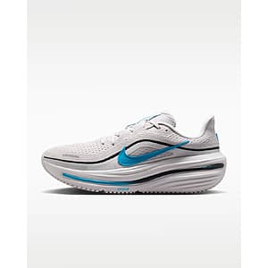 Nike Winflo 12 road running shoes in Vast Grey, Off White, Anthracite, and Light Current Blue colorways, displayed in men's and women's styles.