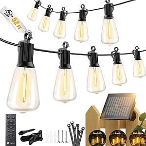 52' Brightown Outdoor Waterproof Solar String Lights w/ Remote $12.95
