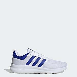 Adidas Men's Lite Racer 4.0 running shoes in cloud white with lucid blue accents.
