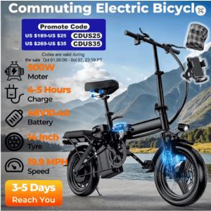 14" LELEKUAI 500W 10.4Ah Folding Electric Bike (up to 20mph / 19 miles) $175.30 + Free Shipping