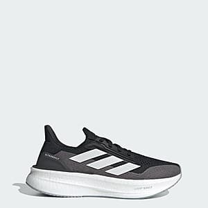adidas Men's Ultraboost 5X running shoes in core black with cloud white and carbon accents, featuring PRIMEKNIT upper and Continental rubber outsole.