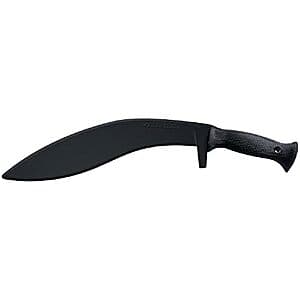 Black Santoprene kukri trainer knife by Cold Steel with curved blade design and textured handle.