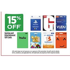 Dollar General In-Store: Select Gaming/Entertainment Gift Cards (PlayStation, Hulu & More) 15% Off (Valid thru 12/6)