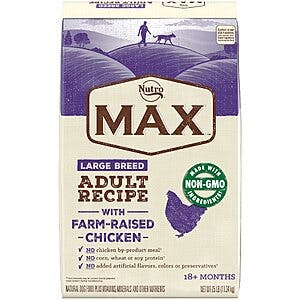 Select Amazon Accounts: 25-Lb NUTRO MAX Large Breed Adult Recipe Dry Dog Food $24.75 + Free Shipping