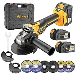 AOWEI 4-1/2" Brushless Cordless Angle Grinder w/ 2x 4.0Ah Batteries & Charger $30