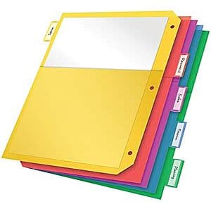 Three sets of Oxford plastic binder dividers with 5 color tabs and 1/5 cut, letter-size format in original packaging.