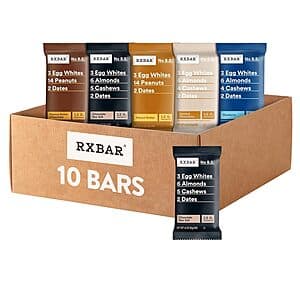 Box of RXBAR Protein Bars 10-Count Variety Pack with assorted flavors.