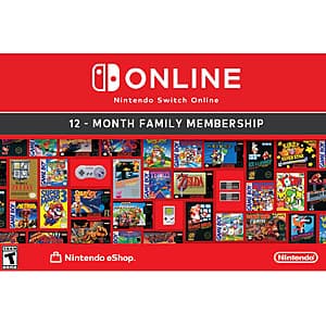 12-Month Nintendo Switch Online Family Membership (Digital Code) $31.50