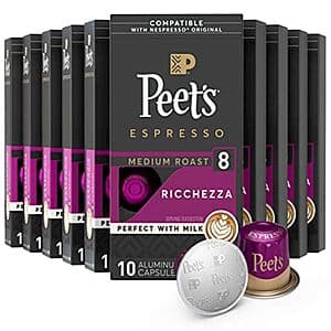 100-Count Peet's Coffee Espresso Nespresso Pods (Ricchezza, Medium Roast) $29.90