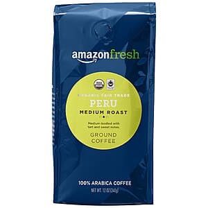 Prime Members: 12oz Amazon Fresh Organic Medium Roast Peru Ground Coffee 4 for $19.20 w/ S&S + Free S&H