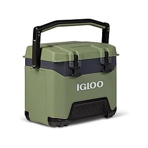 Igloo BMX hard cooler in oil green with 25-quart capacity, compact design suitable for outdoor activities and storage.