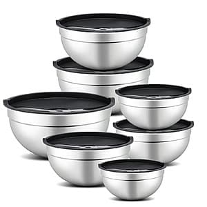 7-Piece Mirdinner Mixing Nesting Stainless Steel Bowls Set w/ Lids (Black) $19