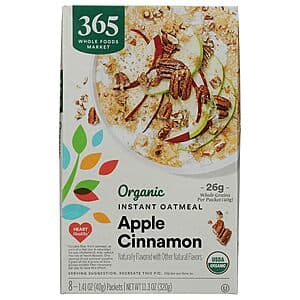 8-Count 365 by Whole Foods Market Organic Instant Oatmeal Packets (Apple Cinnamon) $1.95 w/ Subscribe & Save