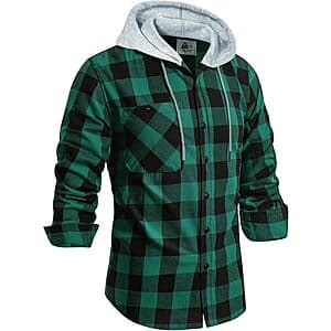 GEEK LIGHTING Men's Flannel Plaid Button Down Shirt Hoodie $9.95