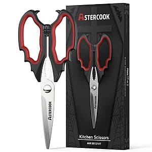 Astercook Halloween Heavy Duty Kitchen Scissors (Gothic Skull, Black or Red) $3