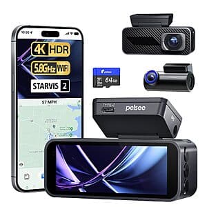 Pelsee P1 Pro 4K Front & 1080p Rear Dash Cam w/ STARVIS 2 Sensor $50 + Free Shipping