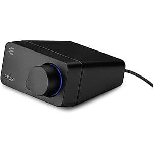 EPOS GSX 300 external sound card, a compact black audio device with USB connectivity for desktop computer use.