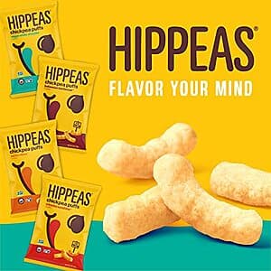 18-Pack 0.8-Oz Hippeas Chickpea Puffs (Groovy White Cheddar & Cheezy Vibes) $10.90 w/ Subscribe & Save