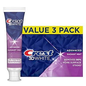 3-Pack 3.3-Oz Crest 3D White Advanced Teeth Whitening Toothpaste (Radiant Mint) 2 for $11.50 w/ Subscribe & Save