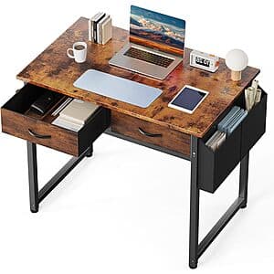 32" Dumos Home Office Computer Desk w/ Drawers (Black, Rustic Brown) $35.85