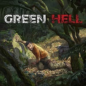 Green Hell survival game cover art showing dense Amazon rainforest vegetation.
