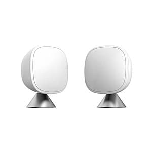Ecobee 2-pack of white smart temperature and humidity sensors for home thermostats.