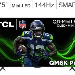 Costco Members: 75" TCL 75QM6K QD-Mini LED 4K UHD 144Hz Google Smart TV $750 + Free Shipping