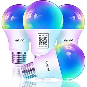 4-Ct Linkind Matter Smart Color-Changing A19 E26 Wi-Fi LED Bulbs (800 Lumens) $16