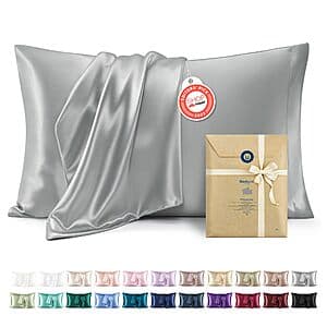 2-Pc Bedsure 20" x 30" Queen Satin Pillowcases (Silver Grey) $4