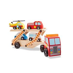 Melissa & Doug Emergency Vehicle Carrier Wooden Truck w/ 4 Rescue Vehicles $10