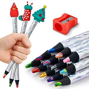 Set of 12 rainbow colored pencils in assorted vibrant colors, ideal for children's art and drawing projects.