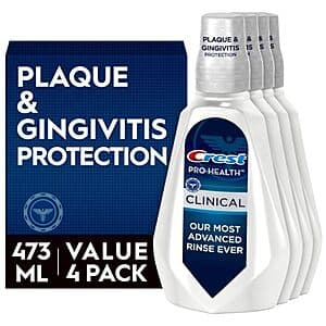 4-ct 16-oz Crest Pro-Health Clinical Mouthwash w/ CPC (Deep Clean Mint) $9.10 w/ Subscribe & Save