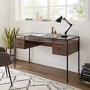 56" Walker Edison Fulton Glass Top Desk (2 Colors) $18.70 + Free S&H