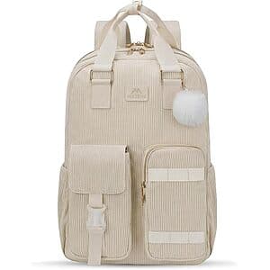 15.6" Matein Corduroy Laptop Backpack w/ Luggage Strap (Beige) $10