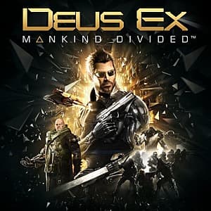 Deus Ex Human Revolution - Director's Cut PC game cover art featuring a cyberpunk protagonist with augmented features and neon-lit cityscape.