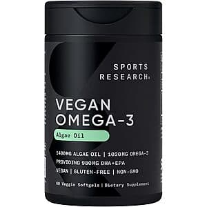 Select Accounts: 60-Count Sports Research Vegan Omega-3 Algae Oil Softgels $14.55 w/ S&S