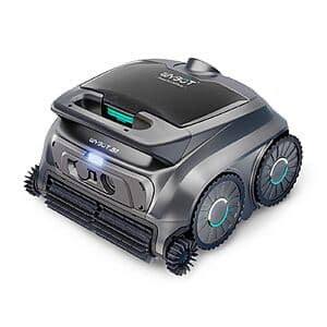 WYBOT B1 cordless robotic pool vacuum with quad-roller brush system, shown in white and dark colors.