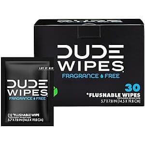 30-Count Dude Wipes Fragrance Free On-The-Go Flushable Personal Wipes $3.10 w/ Subscribe & Save