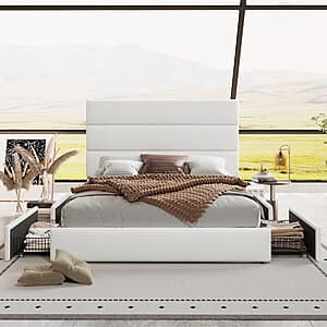 Mercer41 Platform Storage Bed w/ Velvet Upholstered Headboard (Queen, White) $230 + Free S/H