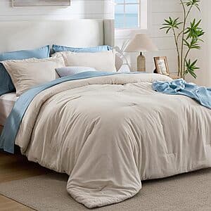 3-Pc Bedsure All Seasons Queen Comforter Set (Beige Melange) $17.30